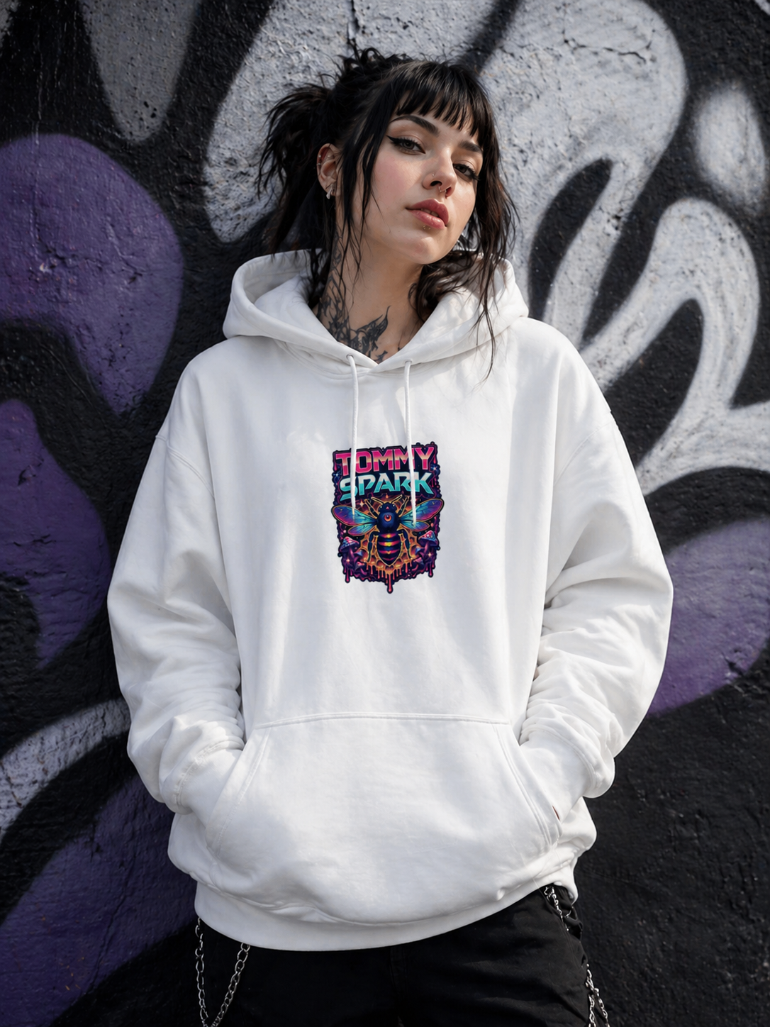 Sweat à capuche abeille psychédélique néon unisexe