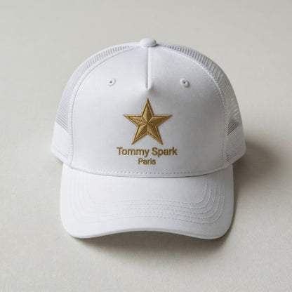 Tommy Spark Paris Luxury Trucker Cap | 5-Panel Yupoong 6006 | Premium Gold Star Hat