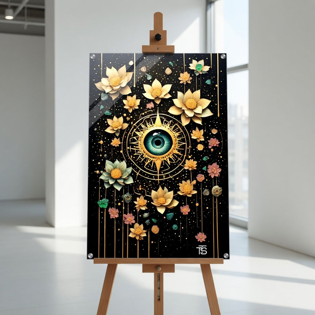 Acrylic Print "Golden Ascension" - Troisième Œil Cosmique Luxe Doré - Art Abstrait Tommy Spark