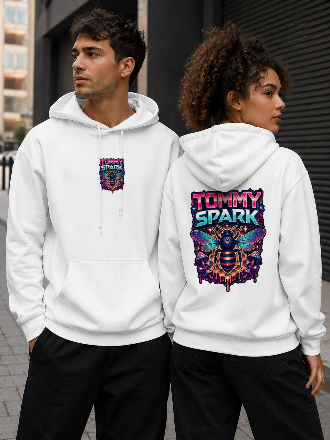 Sweat à capuche abeille psychédélique néon unisexe