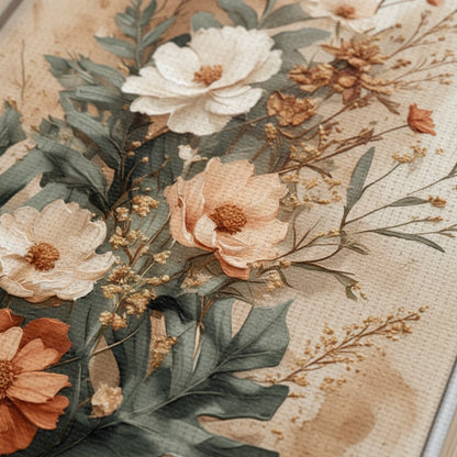 Détail Texture Toile Bouquet Floral Boho Terracotta