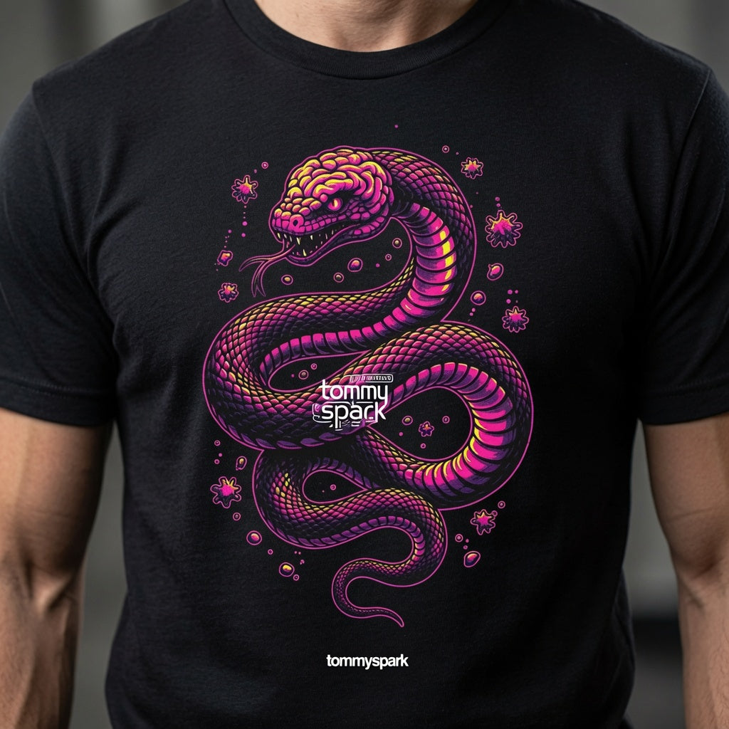 T-Shirt Serpent Cerveau Psychédélique Neon Unisexe - Tommy Spark Bella + Canvas - Design Trippy Streetwear Festival
