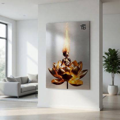 Golden Lotus Dream – Aluminium Brossé | Art Luxe par Tommy Spark