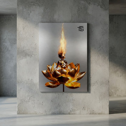 Golden Lotus Dream – Aluminium Brossé | Art Luxe par Tommy Spark