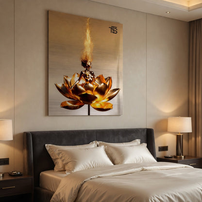 Golden Lotus Dream – Aluminium Brossé | Art Luxe par Tommy Spark