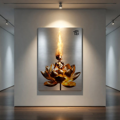 Golden Lotus Dream – Aluminium Brossé | Art Luxe par Tommy Spark