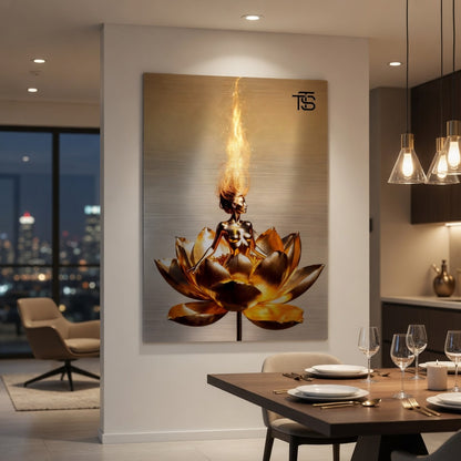 Golden Lotus Dream – Aluminium Brossé | Art Luxe par Tommy Spark
