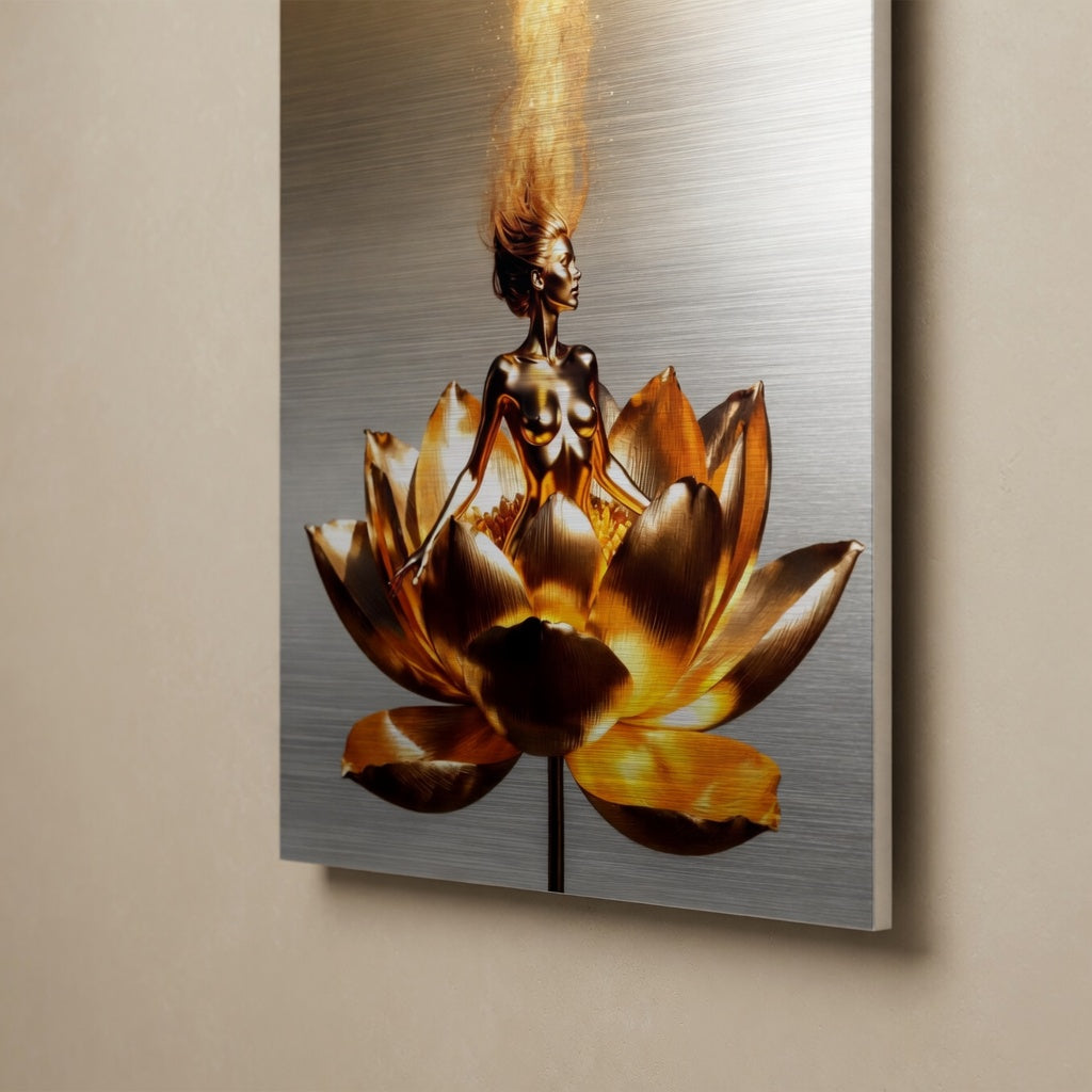 Golden Lotus Dream – Aluminium Brossé | Art Luxe par Tommy Spark