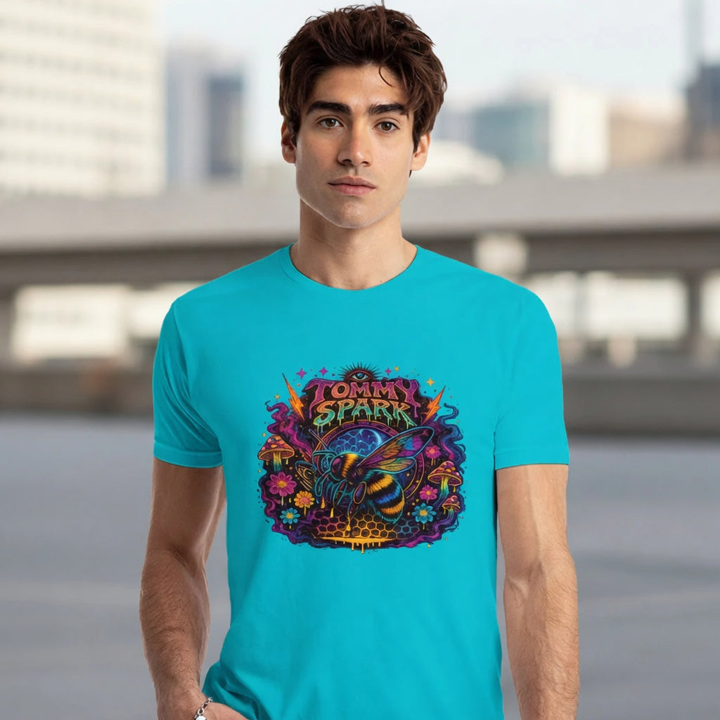 T-Shirt Tommy Spark Bee Psychedelic - Türkis | Unisex Graphic Tee Next Level