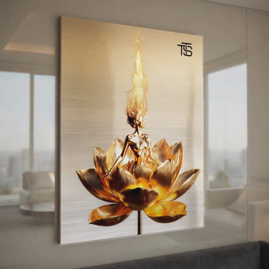 Golden Lotus Dream – Aluminium Brossé | Art Luxe par Tommy Spark