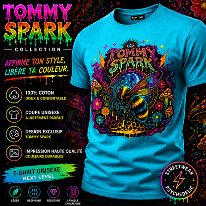 T-Shirt Tommy Spark Bee Psychedelic - Türkis | Unisex Graphic Tee Next Level